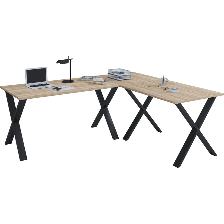 VCM Schreibtisch Lona 916576 Schwarz / Sonoma-Eiche H. 76 x B. 160 x T. 130 cm