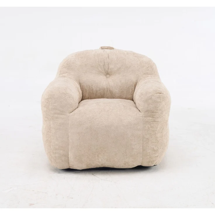 Sitzsack-Sessel 95cm×95cm×79cm mit Armlehnen – Kunstfell in Beige, ergonomisch geformt, ohne Montage – Bild 2