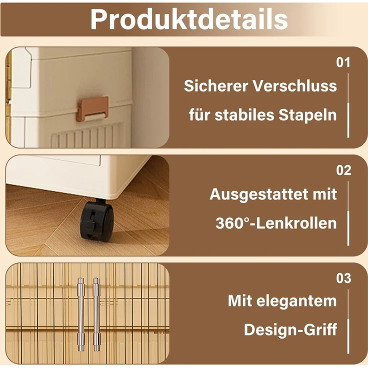 Kleiderschrank aus PP-Kunststoff mit 9 Magnettüren, 6 Rollen und 2 Kleiderstangen, 92x45x196 cm, Cremeweiß – Bild 7
