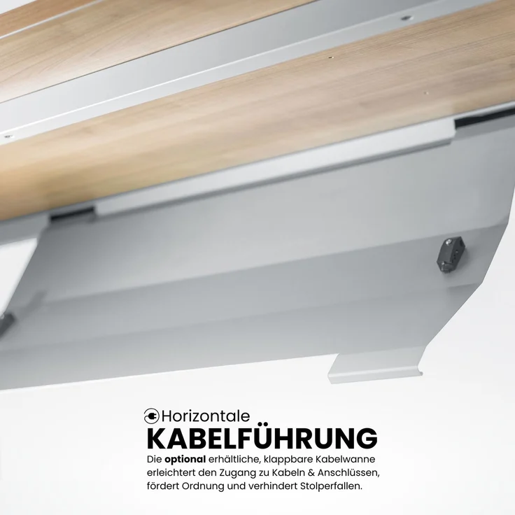 bümö höhenverstellbarer Schreibtisch R-Serie 140x80 cm in Eiche, Gestell in Graphit - PC Tisch klein für's Büro manuell höhenverstellbar, Computertisch verstellbar, RS-14-E-G – Bild 5