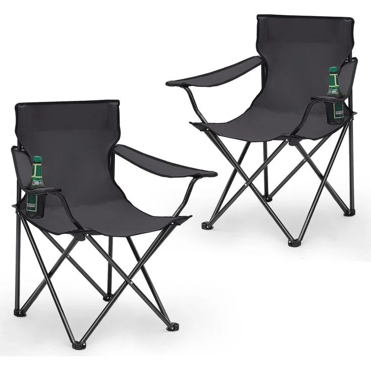 Sunula 2er Set Campingstuhl Faltbar Anglerstuhl Ultraleicht Faltstuhl mit Armlehnen, mit Getränkehalter, mit Tragetasche, bis max. 100 kg, Anthrazit – Bild 2