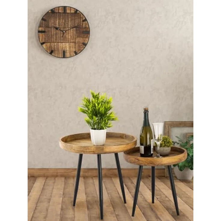 Amagohome Couchtisch Beistelltisch Holz rund Couchtisch Wohnzimmer Tisch Metalbeine Holzpla – Bild 3