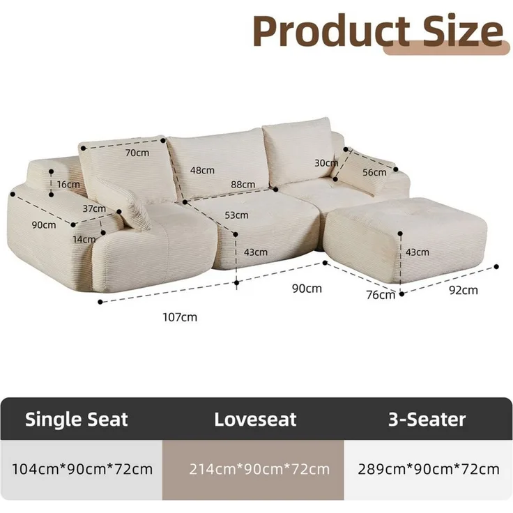 Leawin Sofa Sofa 3-2-1 Sitzer mit Schlaffunktion – Wohnzimmersofa modern & bequem, Bequemes Sofa mit Bettfunktion – modern, kompakt und flexibel nutzbar