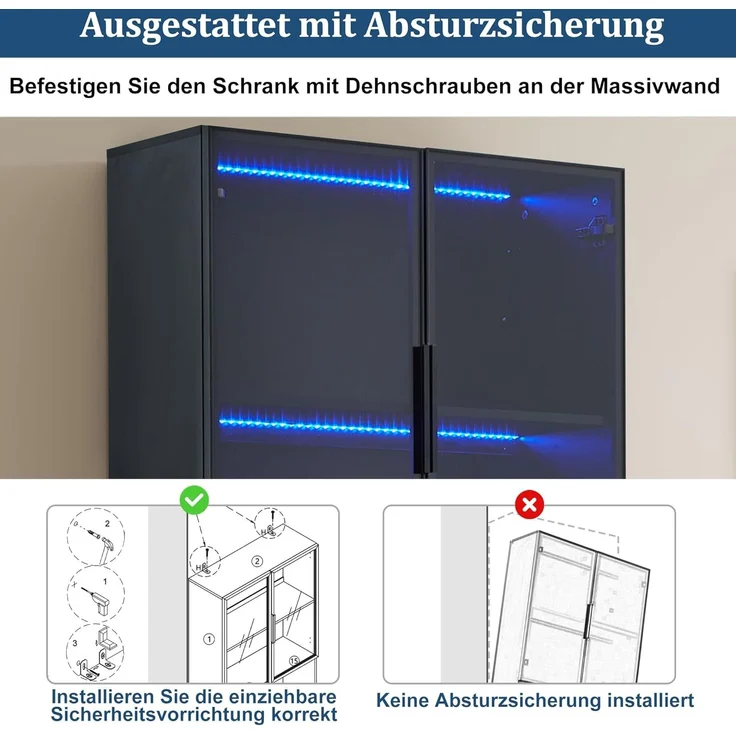 Odikalo Vitrine Glastüren Bücherregal Sammlerstücke einstellbare 30*160*200cm – Bild 7