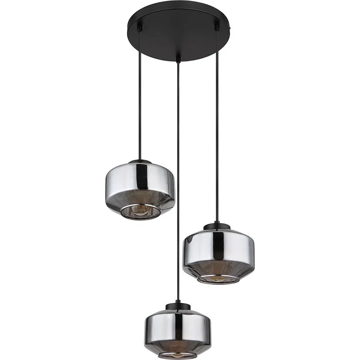 Hängeleuchte, 3-flammig, Metall Glas, schwarz rauch, H 120cm – Bild 1