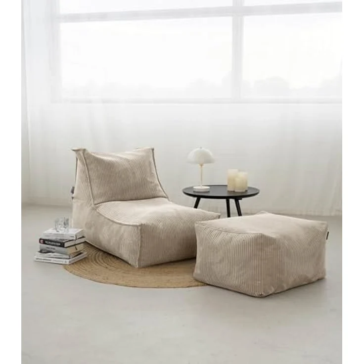 mokebo Sitzsack 'Der Gelassene', Indoor Bean Bag, Cordstoff Beige, 65 x 65 x 100 cm – Bild 5