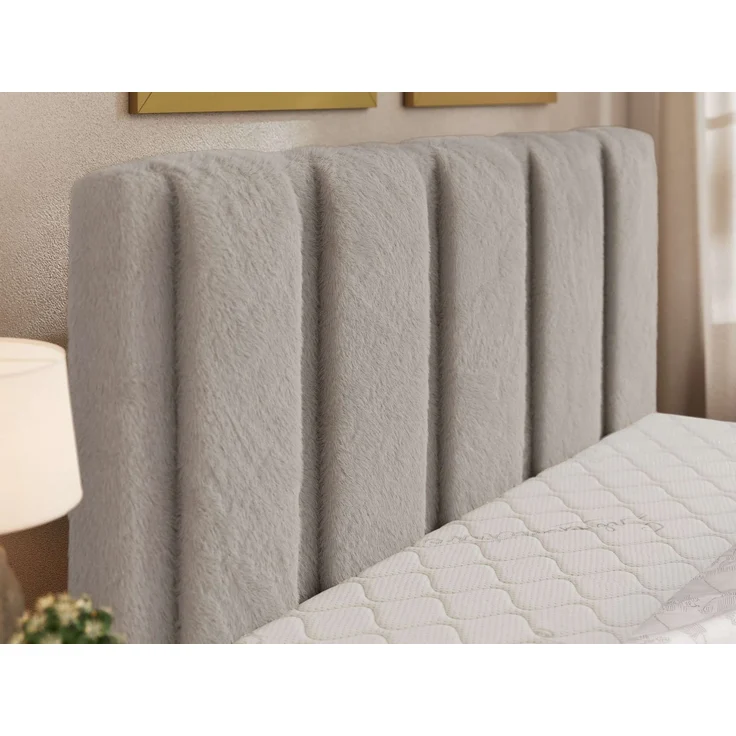 Polsterbett SAVINO CLASSIC mit Bettkasten und Lattenrost Doppelbett 180 x 200 cm mit hohem Kopfteil Stauraumbett Bett mit Gasdruckfeder - Hellgrau Plüsch - Pocket Matratze - VIRE LUX – Bild 5
