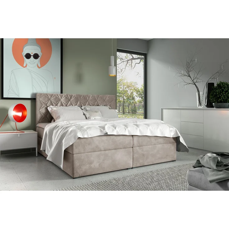 MEBLINI Boxspringbett BILBAO 180x200 cm mit Bettkasten – H4/Dunkelbeige Samt Polsterbett - Gepolstert Doppelbett mit Matratze und Topper - Polsterbett mit Stauraum - Bett mit Kopfteil – Stauraumbett – Bild 1