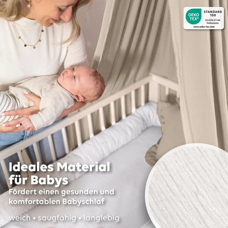 lilimaus Spannbettlaken Musselin Bettlaken Baby 60x120 & 70x140 mit Rundum-Gummizug, (1 Stück), weicher Musselin mit Rundum-Gummizug - sicherer Halt im Babybett – Bild 4