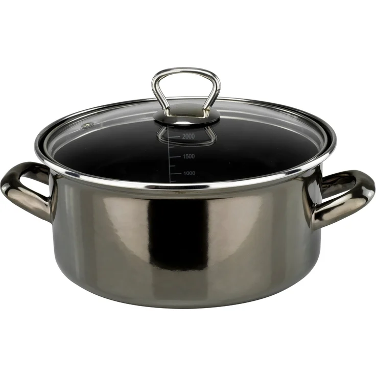 Bemus Emaille Kochtopf-Set BLACK PEARL 7tlg, anthrazit glänzend – Bild 3