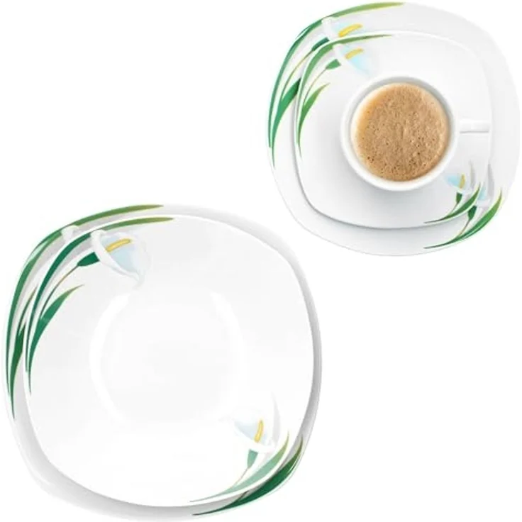 MamboCat Kombiservice 30tlg Kombiservice White Calla Porzellan 6 Pers Tassen Teller Blumen, Porzellan – Bild 5