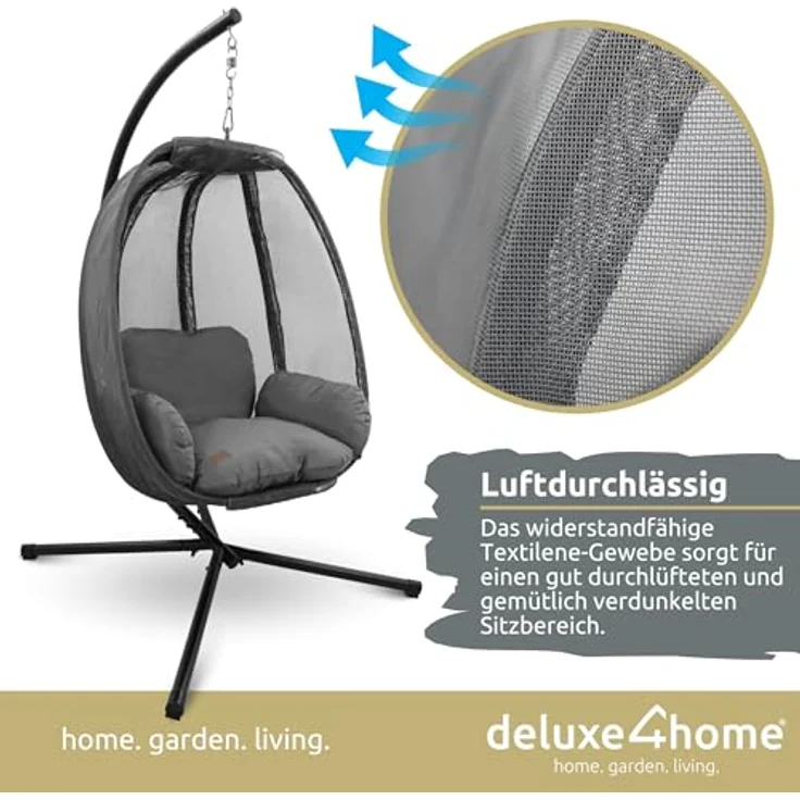 deluxe4home Hängesessel Hängekorb mit Gestell I Terrassenschaukel Hängeschaukel, inkl. Polster und Kuscheldecke – Bild 7