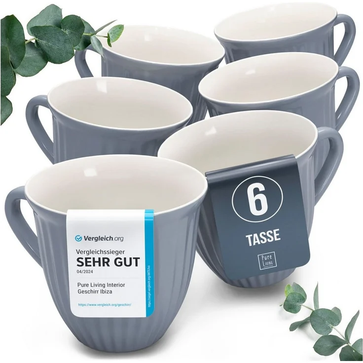 PURE LIVING INTERIOR DESIGN Geschirr-Set Hygge Becher, 6er-Set, 435 ml, Graublau Steingut (6-tlg), 6 Personen, Steingut – Bild 1
