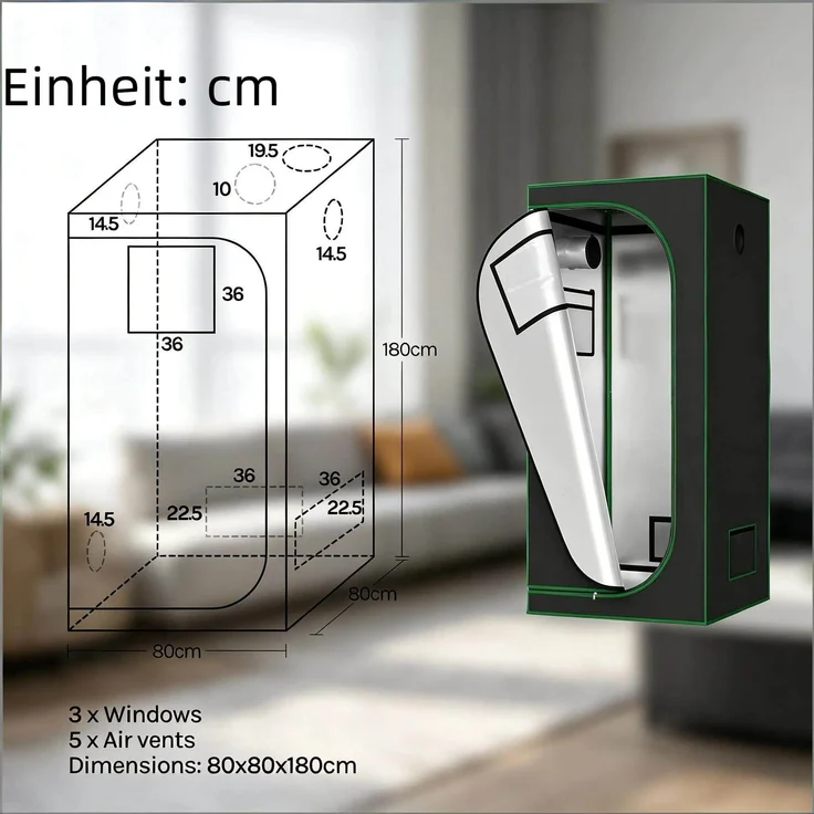 Wohnora-Indoor-Gewächshaus,Robustes Gewächshaus,Allround Umweltkontrolle Mini-Gewächshaus,H 180cm x T 80cm x B 80cm,Schwarz, Grün – Bild 4