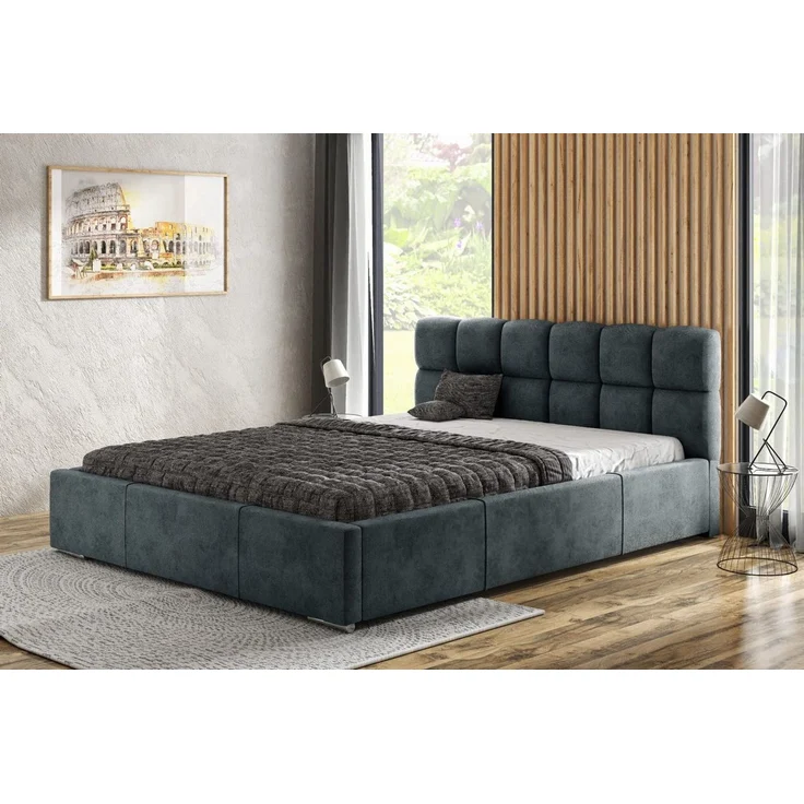thematys Polsterbett mit Bettkasten & Lattenrost – Stauraumbett 180x200cm, mit 18 cm 7-Zonen-Taschenfederkern H3, Plüschstoff, Grau – Bild 1