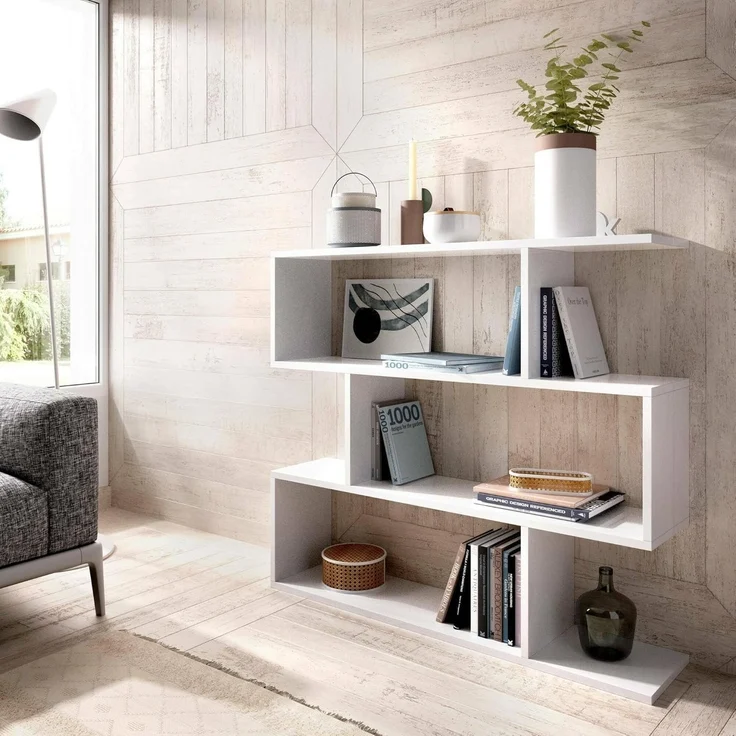 Dmora - Misone Bücherregal, Mehrzweck-Büroregal, Bücherregal mit 3 Regalen, 110 x 25 x 96 cm, Weiß – Bild 1