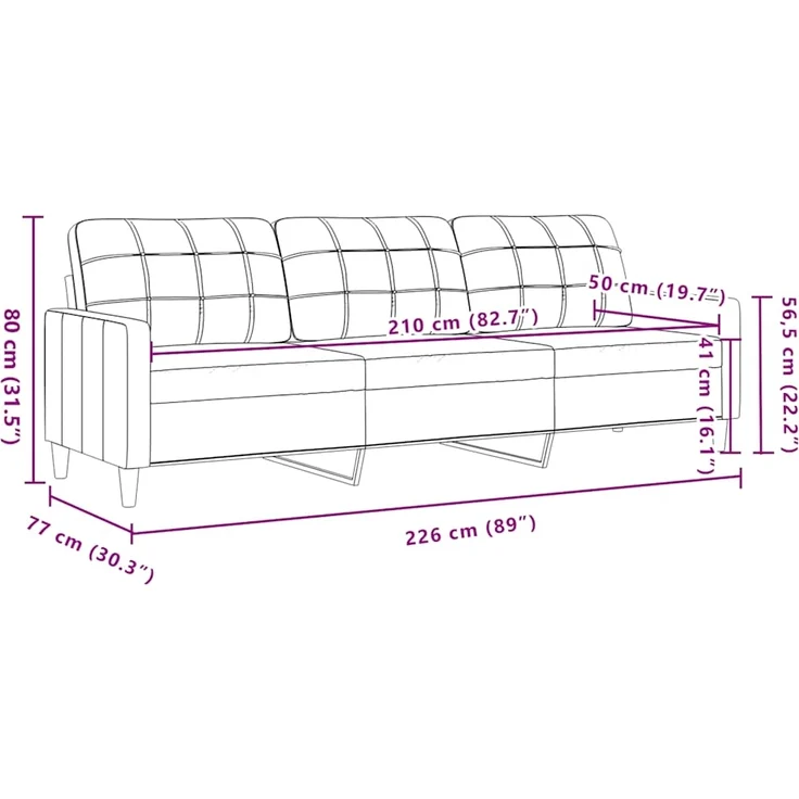 vidaXL 3-Sitzer-Sofa Braun 210 cm Stoff 4007417 – Bild 7