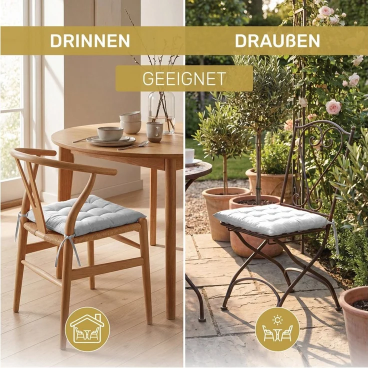 Lavea Stuhlkissen Lavea® Sitzkissen & Stuhlkissen 40x40 cm – 4er/8er Set, 40x40x3 cm, mit Stoffbändern, Indoor & Outdoor, für Garten & Balkon – Bild 3