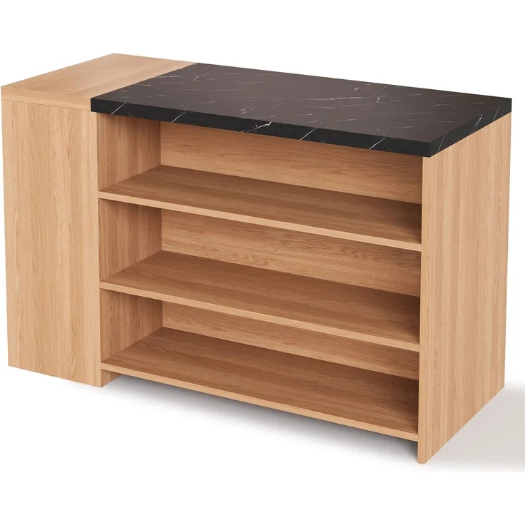 Merax 140×60×90 cm Kücheninsel Bartheke, Bartisch, Esstisch, 5 Ebenen Stauraum & versteckte Schublade, verdickte Tischplatte, Eiche & Schwarz – Bild 9