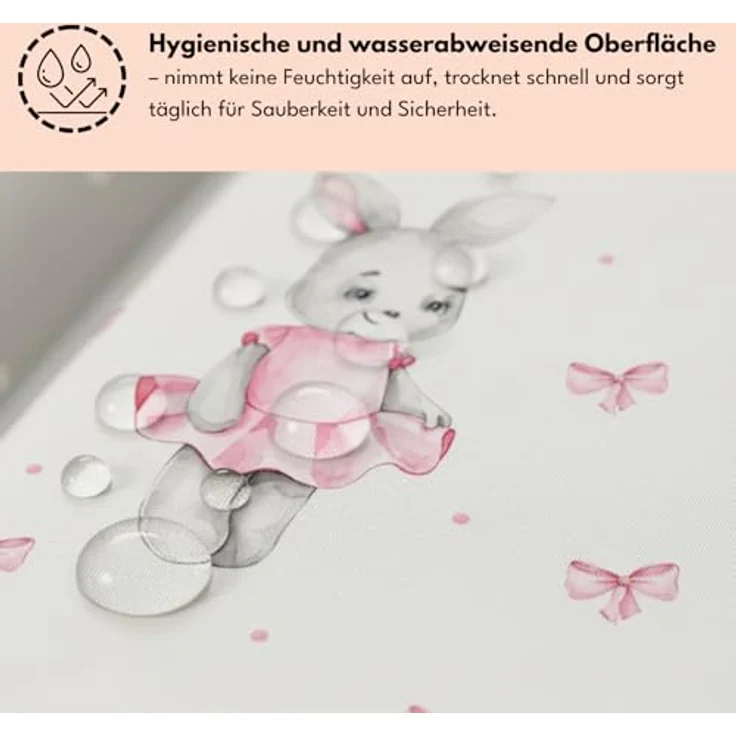 Wickelauflage 50x70 cm, Weiß mit Mädchen-Häschen – abwaschbar & wasserdicht, weich für Neugeborene – Wickeltischauflage für Wickelkommode – Baby Wickelunterlage, schnell abwischbar – Bild 6