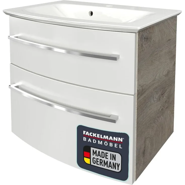 Fackelmann B.STYLE Badmöbel Set 2-teilig, 63,2 cm breit, Weiß/Braun, Gussmarmor