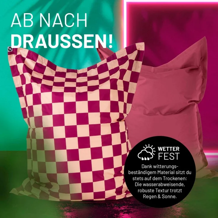 Lumaland 'Karo' Sitzsack XXL für Outdoor & Indoor, Polyester, Pfirsich/Rot, 380 l – Bild 5