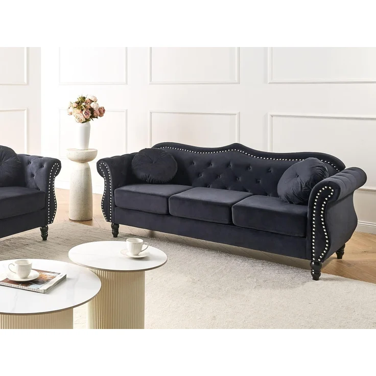 Sofa 3-Sitzer SKIEN Samtstoff Schwarz – Bild 2