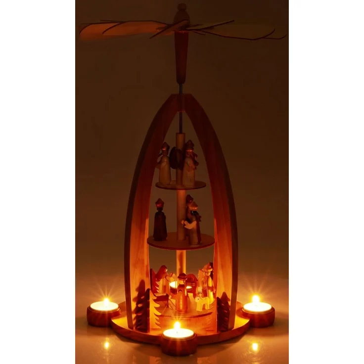 BRUBAKER Weihnachtspyramide Teelichtpyramide für Weihnachten - Pyramide für 4x Pyramiden-Teelicht, 44 cm Weihnachtspyramide aus Holz - Tischpyramide Krippenspiel – Bild 3
