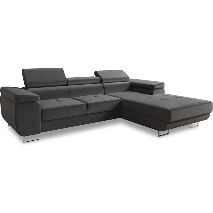 Ecksofa Divo mit Schlaffunktion, Bettkasten und einstellbare Kopfstützen (Grau (Kronos 22), Ecksofa Rechts)