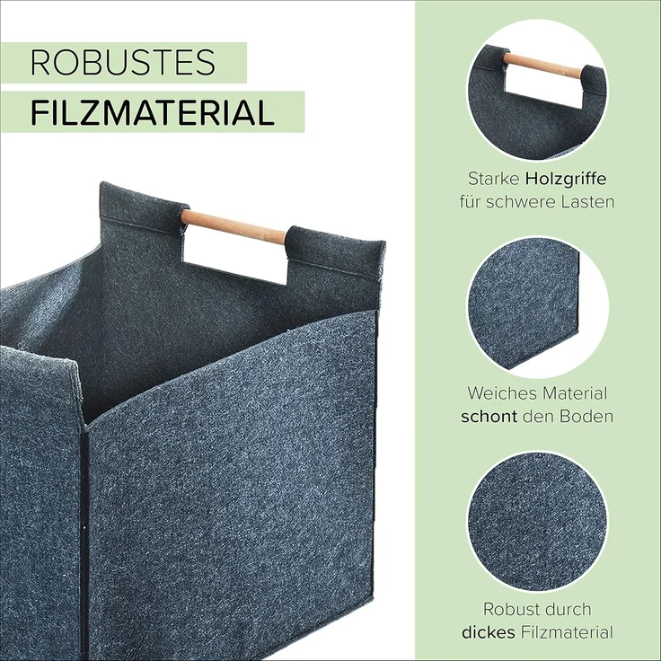 Kobolo Kaminholzkorb Holztrage Holzkorb Feuerholzkorb aus Filz, mit Holzgriffen – Bild 2