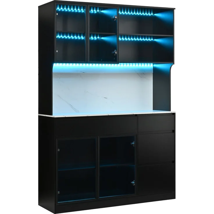 ZUBALIYA Vitrine, mit Schubladen, mit Stauraum, mit LED-Beleuchtung, H 180 × T 40 × B 120 cm, Schwarz / Weiß, MDF – Bild 11