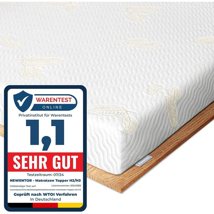 Newentor® Matratzen Topper 200x200 cm H2 H3, Matratzentopper 200x200 Schlafsofa Bett Gelschaum, Mattress Topper 200x200 Boxspringbett Gel Bezug Kaltschaum 10CM Höhe – Bild 1