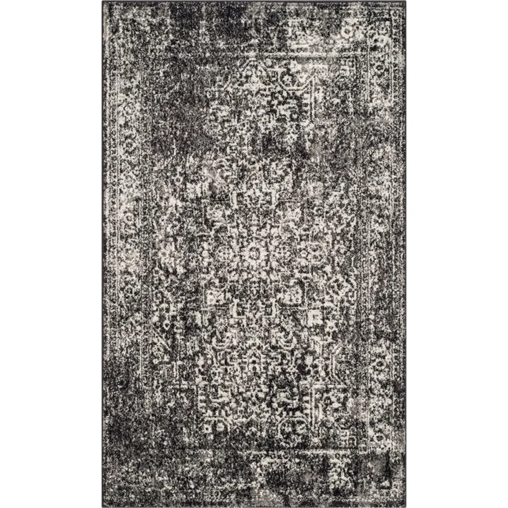 SAFAVIEH Übergangs Teppich für Wohnzimmer, Esszimmer, Schlafzimmer - Evoke Collection, Kurzer Flor, Schwarz und Grau, 91 X 152 cm