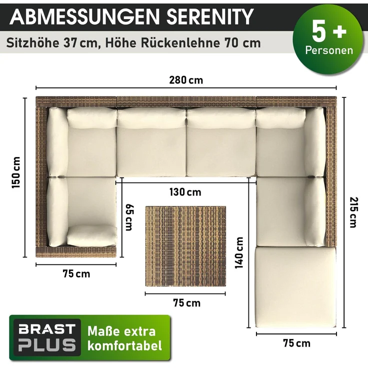BRAST Gartenmöbel Lounge Sofa Couch Set Serenity Braun Poly-Rattan für 5 Personen – Bild 4