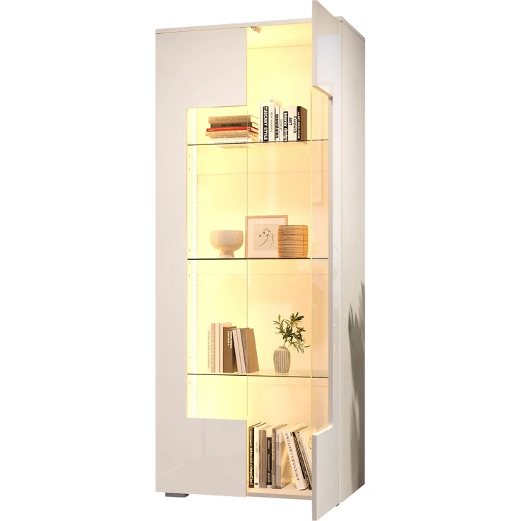 70*40*173cm Wohnzimmervitrine,Vitrine mit 2 Acryltüren,Hochglanzvitrine mit LED-Lichtleiste,Tragender Schrank aus gehärtetem Glas,Wohnzimmer breiter Schrank, Hochschrank,MDF, weiß--Weiß--70x40x173cm--YOUDENOVA – Bild 10