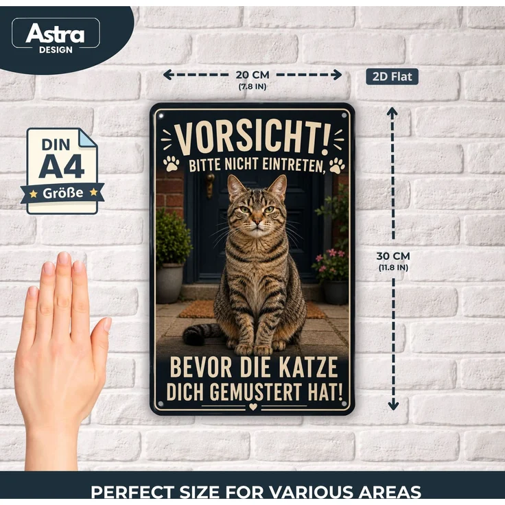 AstraDesign Blechschild 20x30cm - Katze Vorsicht Dekoschild – Metall – Mehrfarbig – AD0464 – Bild 2