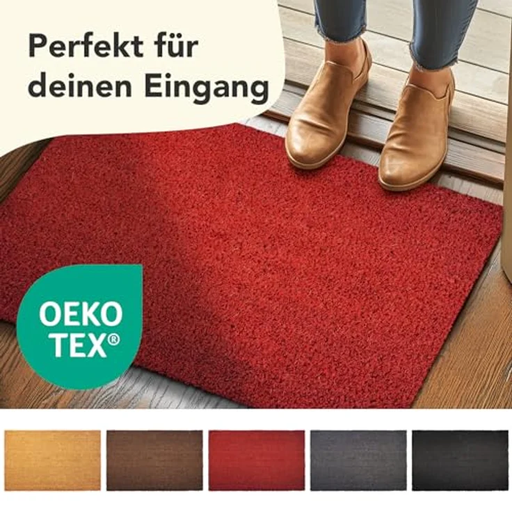 KARAT Fußmatte für Außen und Innen,40x80 cm Rot 17mm Höhe, Türmatte aus Kokos, Schmutzfangmatte, Kokosmatte mit Rutschfester Rückseite für Haustür, Eingang – Bild 6
