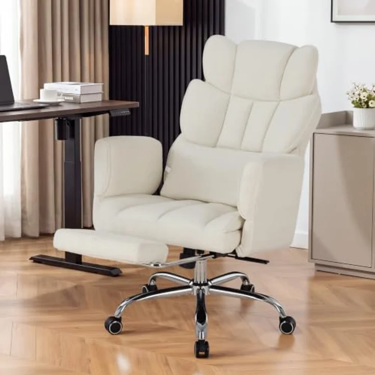 MALOL Bürostuhl Ergonomisch, 360° Drehbar Bürostuhl mit Fußstütze, Belastbar bis 180 kg, 102°-127° verstellbare Rückenlehne, 7 cm Höhenverstellbar, Komfortsessel für Home Office & Gaming, Beige – Bild 3