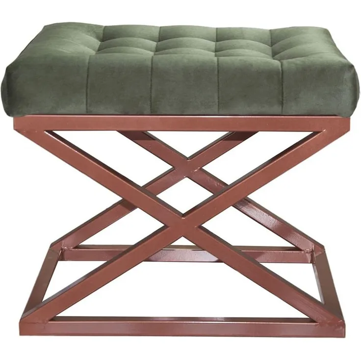 Atelier Del Sofa Stylish Pouffe with Metal Frame, 50 x 42 x 40 cm | 100% Polyester Babyface Fabric in Copper & Green | Perfect for Modern Living Spaces