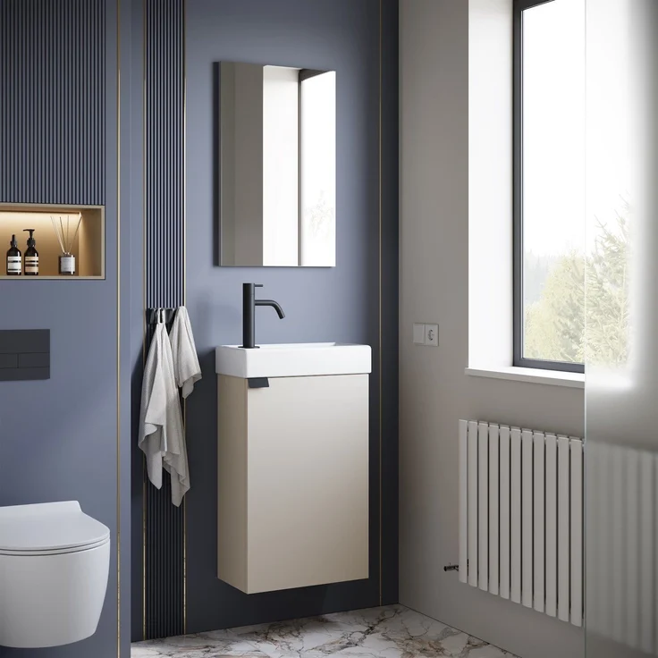 Badplaats Gäste-WC Waschtisch Set Apollo 40 x 22 cm Cashmere - Platzsparende Badmöbel Set mit Waschbecken und Unterschrank – Bild 6