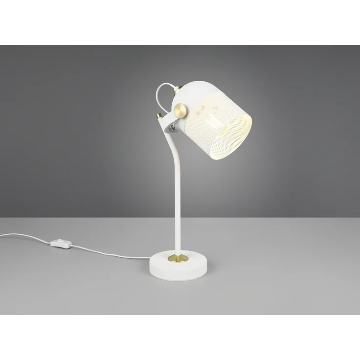 Retro Schreibtischlampe MIXA schwenkbar aus Metall Weiß Gold, Höhe 45cm – Bild 3