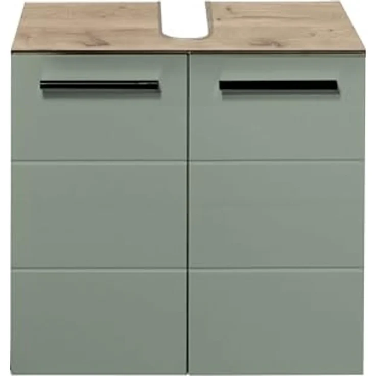 Waschbeckenunterschrank >Vista< 2 Türen, 1 Boden, schilfgrün / viking oak Dekor - 60x62x31 (BxHxT) – Bild 3