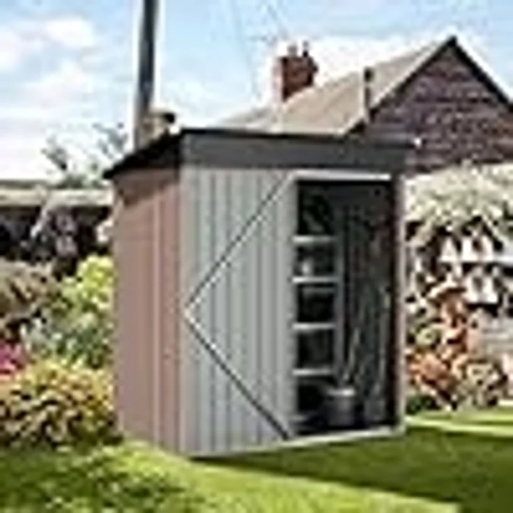 Aoxun Gerätehaus Metall 150x91x185cm, Geräteschuppen, Pultdach mit Belüftungslöcher Abschließbarer Tür für Outdoor Garten Schuppen,Braun – Bild 5