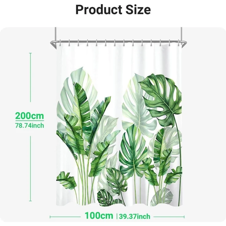 Duschvorhang Lerores Grün Blätter 100x200cm Antischimmel Textil – Bild 6