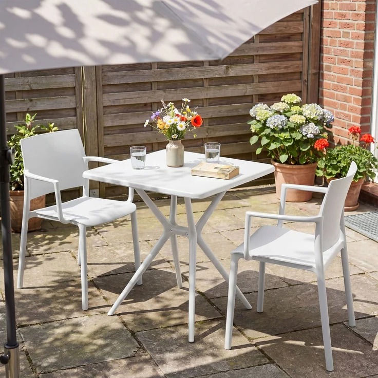 Gartenmöbel-Set FRIDA mit 2 Stühlen - 186 x 72 x 81 cm, Kunststoff, Weiß | Balkonset Gartenset Tisch mit Stühlen Bistroset Outdoor – Bild 4