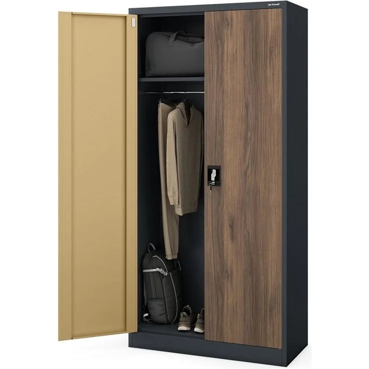 Jan Nowak Metallschrank abschließbar Multifunktionsschrank Büroschrank Aktenschrank Kleiderschrank mit Kleiderstange und Fächern, Stahl Schrank für Büro Kanzlei 185 x 90 x 45 cm