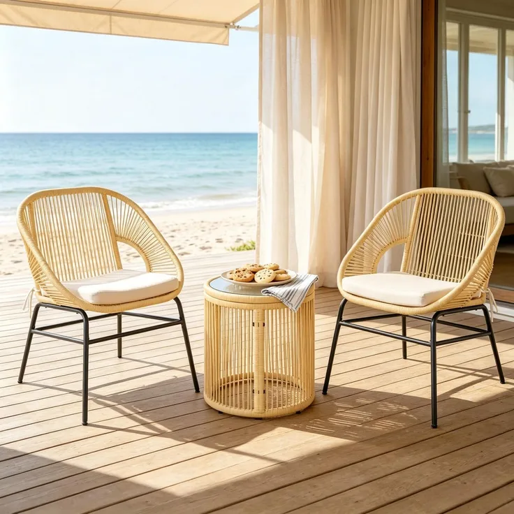 Moderner Outdoor-Lounge-Set,Kompaktes Sitzmöbel-Set,Design-Gartenmöbel-Set(nur mit 2pcs Stühle,1pcs Tabelle)--Beige--81.5x64.5x41cm--YOUDENOVA
