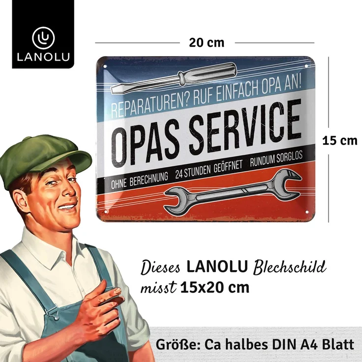 LANOLU Blechschild Opas Service - 15x20cm – Metall – Mehrfarbig – 15143 – Bild 4