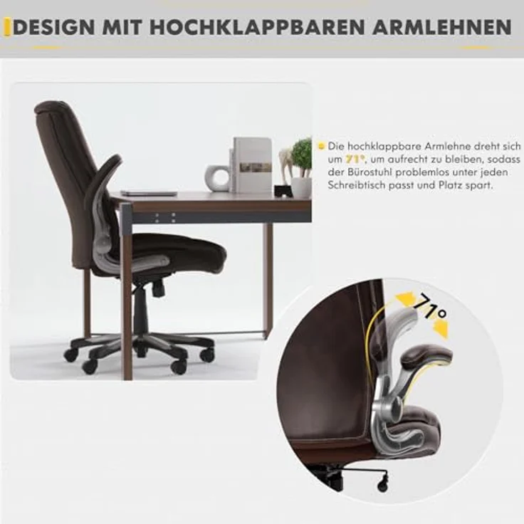 COLAMY Bürostuhl, Bürostuhl Ergonomisch, Großer und hoher Schreibtischstuhl 181 kg, großer, strapazierfähiger Chefsessel mit hoher Rückenlehne und klappbaren Armlehnen für das Homeoffice, Braun – Bild 11