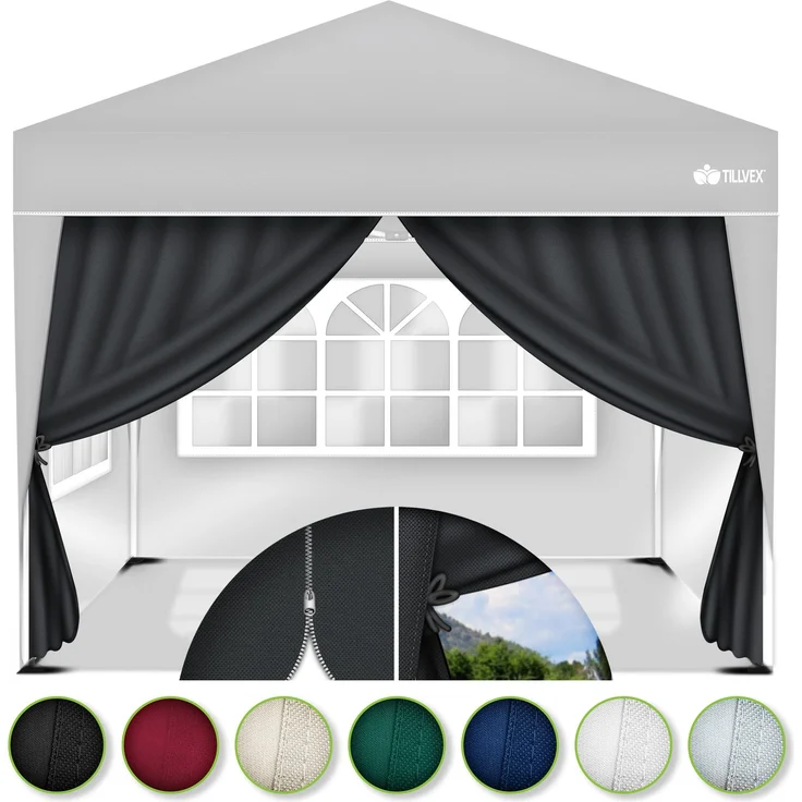 tillvex® 4X Seitenwand beige für Pavillon 3x3m & 3x6m | Faltpavillon Seitenteile wasserabweisend | Seitenfenster & Reißverschluss | Seitenwände für Gartenzelt Partyzelt – Bild 1